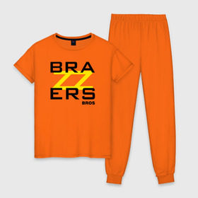 Женская пижама хлопок с принтом Brazzers Bros , 100% хлопок | брюки и футболка прямого кроя, без карманов, на брюках мягкая резинка на поясе и по низу штанин | brazzers