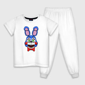 Детская пижама хлопок с принтом Toy Bonnie FNAF , 100% хлопок |  брюки и футболка прямого кроя, без карманов, на брюках мягкая резинка на поясе и по низу штанин
 | Тематика изображения на принте: @ | fnaf | toy bonnie | фнаф