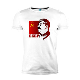 Мужская футболка премиум с принтом Сталин , 92% хлопок, 8% лайкра | приталенный силуэт, круглый вырез ворота, длина до линии бедра, короткий рукав | отличный подарок для настоящего патриотаussr | россия | серп и молот | ссср | флаг