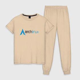 Женская пижама хлопок с принтом Arch Linux , 100% хлопок | брюки и футболка прямого кроя, без карманов, на брюках мягкая резинка на поясе и по низу штанин | linux | баш | линукс | ос