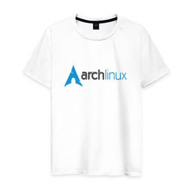 Мужская футболка хлопок с принтом Arch Linux , 100% хлопок | прямой крой, круглый вырез горловины, длина до линии бедер, слегка спущенное плечо. | Тематика изображения на принте: linux | баш | линукс | ос