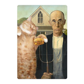Магнитный плакат 2Х3 с принтом Американская готика , Полимерный материал с магнитным слоем | 6 деталей размером 9*9 см | Тематика изображения на принте: cat | грант вуд | добавь кота | искусство | кот | котейка | котик | мимими | модернизм | просто добавь кота
