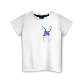 Детская футболка хлопок с принтом Toy Bonnie в кармане FNAF , 100% хлопок | круглый вырез горловины, полуприлегающий силуэт, длина до линии бедер | Тематика изображения на принте: fnaf | toy bonnie | карман | фнаф