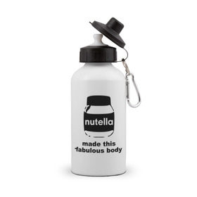 Бутылка спортивная с принтом Nutella , металл | емкость — 500 мл, в комплекте две пластиковые крышки и карабин для крепления | fabulous body | nutella | нутелла | тело