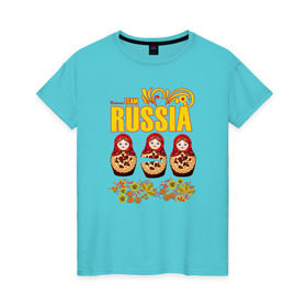 Женская футболка хлопок с принтом National team Russia , 100% хлопок | прямой крой, круглый вырез горловины, длина до линии бедер, слегка спущенное плечо | матрешки | патриоты | родина | россия | рф