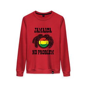 Женский свитшот хлопок с принтом Jamaica , 100% хлопок | прямой крой, круглый вырез, на манжетах и по низу широкая трикотажная резинка  | bob marley | jamaica | no problem | reggae | растаман | регги
