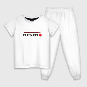 Детская пижама хлопок с принтом Nismo , 100% хлопок |  брюки и футболка прямого кроя, без карманов, на брюках мягкая резинка на поясе и по низу штанин
 | Тематика изображения на принте: nismo | nissan | лого | низмо | нисан