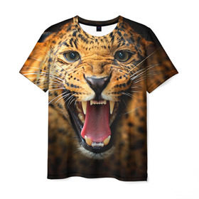 Мужская футболка 3D с принтом Леопард , 100% полиэфир | прямой крой, круглый вырез горловины, длина до линии бедер | Тематика изображения на принте: киса | кошка | леопард | хищник