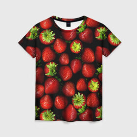 Женская футболка 3D с принтом Клубничка , 100% полиэфир ( синтетическое хлопкоподобное полотно) | прямой крой, круглый вырез горловины, длина до линии бедер | виктория | клубника | ягода