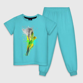 Детская пижама хлопок с принтом Волнистый попугай , 100% хлопок |  брюки и футболка прямого кроя, без карманов, на брюках мягкая резинка на поясе и по низу штанин
 | myparrots | попугаи | птицы | цветы