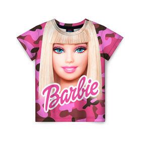Детская футболка 3D с принтом Барби , 100% гипоаллергенный полиэфир | прямой крой, круглый вырез горловины, длина до линии бедер, чуть спущенное плечо, ткань немного тянется | Тематика изображения на принте: swag | барки | девушкам | камуфляж | свэг