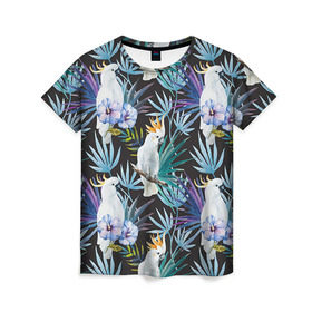 Женская футболка 3D с принтом Попугаи , 100% полиэфир ( синтетическое хлопкоподобное полотно) | прямой крой, круглый вырез горловины, длина до линии бедер | Тематика изображения на принте: myparrots | parrotузор | листья | орнамент | попугаи | птицы | рай | цветы