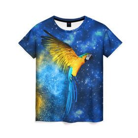 Женская футболка 3D с принтом Попугаи , 100% полиэфир ( синтетическое хлопкоподобное полотно) | прямой крой, круглый вырез горловины, длина до линии бедер | Тематика изображения на принте: macaw | myparrots | parrot | ара | космос | попугаи | птицы