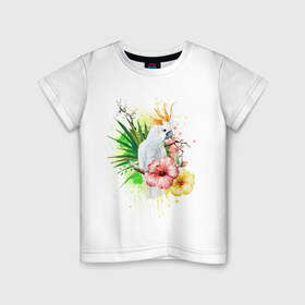 Детская футболка хлопок с принтом Какаду , 100% хлопок | круглый вырез горловины, полуприлегающий силуэт, длина до линии бедер | myparrots | parrot | листья | орнамент | попугаи | птицы | рай | узор | цветы