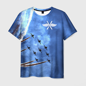 Мужская футболка 3D с принтом Самолеты в небе , 100% полиэфир | прямой крой, круглый вырез горловины, длина до линии бедер | авиатор | авиация | ввс | герб | летчику | небо | самолет | флаг
