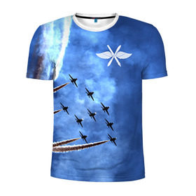 Мужская футболка 3D спортивная с принтом Самолеты в небе , 100% полиэстер с улучшенными характеристиками | приталенный силуэт, круглая горловина, широкие плечи, сужается к линии бедра | авиатор | авиация | ввс | герб | летчику | небо | самолет | флаг