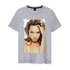 Мужская футболка хлопок с принтом Анджелина Джоли , 100% хлопок | прямой крой, круглый вырез горловины, длина до линии бедер, слегка спущенное плечо. | Тематика изображения на принте: angelina jolie | анджелина джоли | кинозвезда
