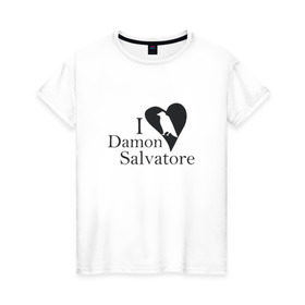Женская футболка хлопок с принтом Деймон Сальваторе , 100% хлопок | прямой крой, круглый вырез горловины, длина до линии бедер, слегка спущенное плечо | damon | герой сериала дневники вампирадневники вампира
