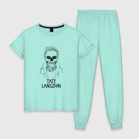 Женская пижама хлопок с принтом Tate Langdon , 100% хлопок | брюки и футболка прямого кроя, без карманов, на брюках мягкая резинка на поясе и по низу штанин | american | horror | story | американкая | история