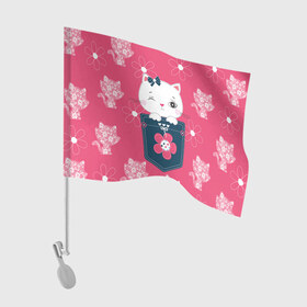 Флаг для автомобиля с принтом Котик , 100% полиэстер | Размер: 30*21 см | девушкам | карман | киса | котик | кошка | цветы