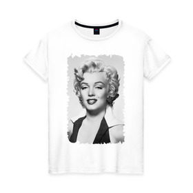 Женская футболка хлопок с принтом Мэрилин Монро (Marilyn Monroe) , 100% хлопок | прямой крой, круглый вырез горловины, длина до линии бедер, слегка спущенное плечо | marilyn monroe | актриса | мэрилин монро | певица