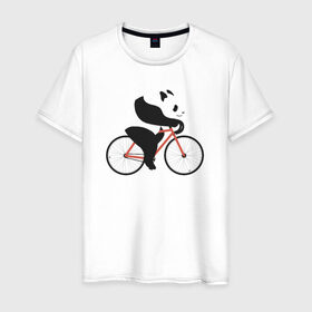 Мужская футболка хлопок с принтом Панда на велосипеде , 100% хлопок | прямой крой, круглый вырез горловины, длина до линии бедер, слегка спущенное плечо. | панда