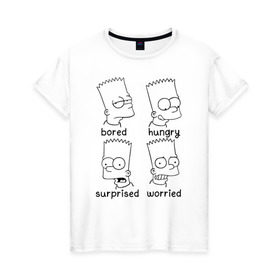 Женская футболка хлопок с принтом Bart Emotions , 100% хлопок | прямой крой, круглый вырез горловины, длина до линии бедер, слегка спущенное плечо | emotions bart simpson барт симпсон эмоции