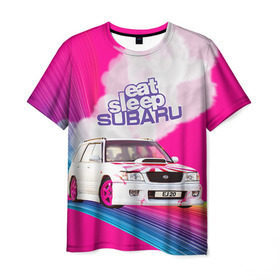 Мужская футболка 3D с принтом Subaru , 100% полиэфир | прямой крой, круглый вырез горловины, длина до линии бедер | Тематика изображения на принте: drag | eat | ej20 | forester | jdm | rainbow | sf5 | sleep | subaru | субару | супердрифтбитва | форестер
