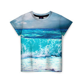 Детская футболка 3D с принтом Волны , 100% гипоаллергенный полиэфир | прямой крой, круглый вырез горловины, длина до линии бедер, чуть спущенное плечо, ткань немного тянется | берег | вода | волны | море | пейзаж | прилив