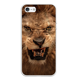 Чехол для Apple iPhone 5/5S силиконовый с принтом Лев , Силикон | Область печати: задняя сторона чехла, без боковых панелей | животные | злой лев | зубы | лев | оскал