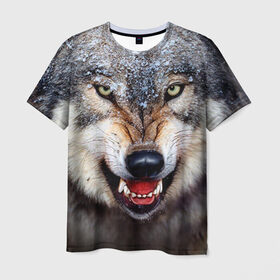 Мужская футболка 3D с принтом Волк , 100% полиэфир | прямой крой, круглый вырез горловины, длина до линии бедер | Тематика изображения на принте: волк | животные | злой волк | зубы | оскал