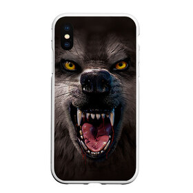 Чехол для iPhone XS Max матовый с принтом Злой волк , Силикон | Область печати: задняя сторона чехла, без боковых панелей | Тематика изображения на принте: волк | животные | злой волк | зубы | оскал