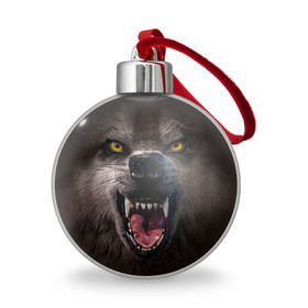 Ёлочный шар с принтом Злой волк , Пластик | Диаметр: 77 мм | Тематика изображения на принте: волк | животные | злой волк | зубы | оскал