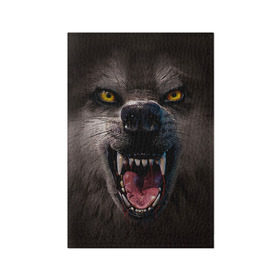 Обложка для паспорта матовая кожа с принтом Злой волк , натуральная матовая кожа | размер 19,3 х 13,7 см; прозрачные пластиковые крепления | Тематика изображения на принте: волк | животные | злой волк | зубы | оскал