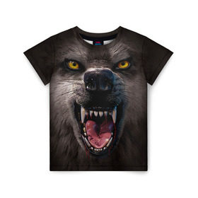 Детская футболка 3D с принтом Злой волк , 100% гипоаллергенный полиэфир | прямой крой, круглый вырез горловины, длина до линии бедер, чуть спущенное плечо, ткань немного тянется | Тематика изображения на принте: волк | животные | злой волк | зубы | оскал