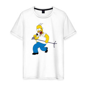 Мужская футболка хлопок с принтом Homer Rock , 100% хлопок | прямой крой, круглый вырез горловины, длина до линии бедер, слегка спущенное плечо. | homer rock гомер рок simpsons симпсоны