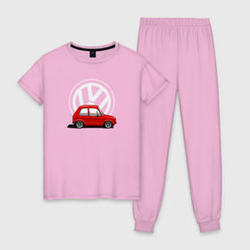 Женская пижама хлопок с принтом Golf mk I , 100% хлопок | брюки и футболка прямого кроя, без карманов, на брюках мягкая резинка на поясе и по низу штанин | golf | vw