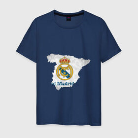 Мужская футболка хлопок с принтом Реал Мадрид , 100% хлопок | прямой крой, круглый вырез горловины, длина до линии бедер, слегка спущенное плечо. | real | реал мадрид на карте испанииреал | футбол