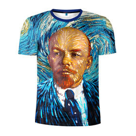 Мужская футболка 3D спортивная с принтом Ленин по мотивам Ван Гога , 100% полиэстер с улучшенными характеристиками | приталенный силуэт, круглая горловина, широкие плечи, сужается к линии бедра | lenin | ван гог | ильич | ленин | ретро | ссср | товарищ