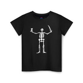 Детская футболка хлопок с принтом Black Sails Pirate Flag , 100% хлопок | круглый вырез горловины, полуприлегающий силуэт, длина до линии бедер | скелет