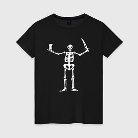 Женская футболка хлопок с принтом Black Sails Pirate Flag , 100% хлопок | прямой крой, круглый вырез горловины, длина до линии бедер, слегка спущенное плечо | скелет