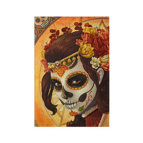 Обложка для паспорта матовая кожа с принтом Девушка. Сахарный череп , натуральная матовая кожа | размер 19,3 х 13,7 см; прозрачные пластиковые крепления | halloween | девушка | праздник | сахарный череп | тыква | хэллоуин | череп