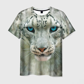 Мужская футболка 3D с принтом Снежный барс , 100% полиэфир | прямой крой, круглый вырез горловины, длина до линии бедер | барс | животные | кошка | снежный барс
