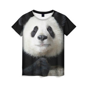 Женская футболка 3D с принтом Панда , 100% полиэфир ( синтетическое хлопкоподобное полотно) | прямой крой, круглый вырез горловины, длина до линии бедер | панда