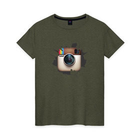 Женская футболка хлопок с принтом Instagram , 100% хлопок | прямой крой, круглый вырез горловины, длина до линии бедер, слегка спущенное плечо | инстаграм