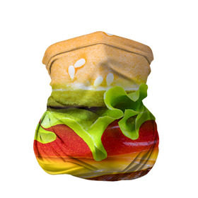 Бандана-труба 3D с принтом Гамбургер , 100% полиэстер, ткань с особыми свойствами — Activecool | плотность 150‒180 г/м2; хорошо тянется, но сохраняет форму | Тематика изображения на принте: бутерброд | гамбургер | еда | фастфуд | чизбургер