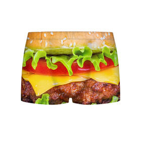 Мужские трусы 3D с принтом Гамбургер , 50% хлопок, 50% полиэстер | классическая посадка, на поясе мягкая тканевая резинка | Тематика изображения на принте: бутерброд | гамбургер | еда | фастфуд | чизбургер