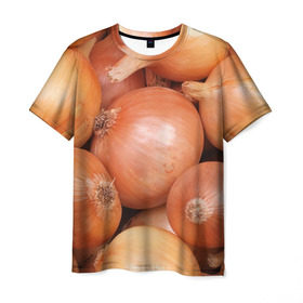 Мужская футболка 3D с принтом Лук-лучок , 100% полиэфир | прямой крой, круглый вырез горловины, длина до линии бедер | Тематика изображения на принте: золотая | лук | луковица | лучок | опарин | ургант | эхлуклучок