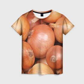 Женская футболка 3D с принтом Лук-лучок , 100% полиэфир ( синтетическое хлопкоподобное полотно) | прямой крой, круглый вырез горловины, длина до линии бедер | золотая | лук | луковица | лучок | опарин | ургант | эхлуклучок