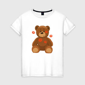 Женская футболка хлопок с принтом Медвежонок , 100% хлопок | прямой крой, круглый вырез горловины, длина до линии бедер, слегка спущенное плечо | 